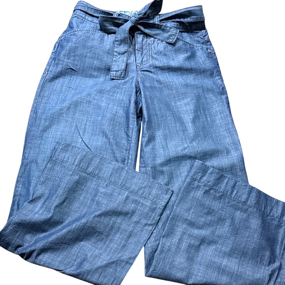 Tommy Bahama Chambray Tie Waist Wide Leg Pants Blue Lyocell Women's Size 4 - Picture 2 of 9
